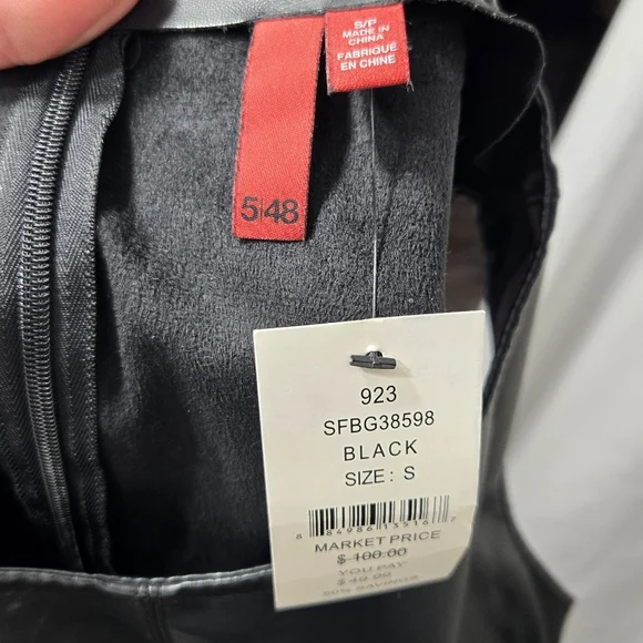 5/48 Sleeveless Faux Leather Mini Dress Black Sz Small NWT - Picture 4 of 9